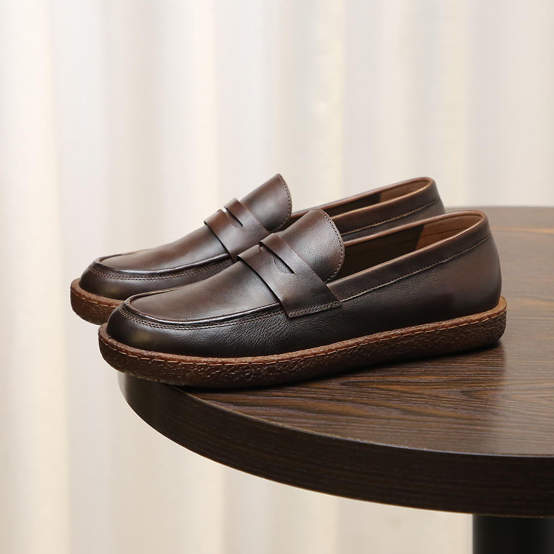 Giày lười nam da bò lớp một, da thật, giày da bóng màu retro, giày lười nam đế mềm, thoáng khí, thấm hút mồ hôi_thumbnail_4