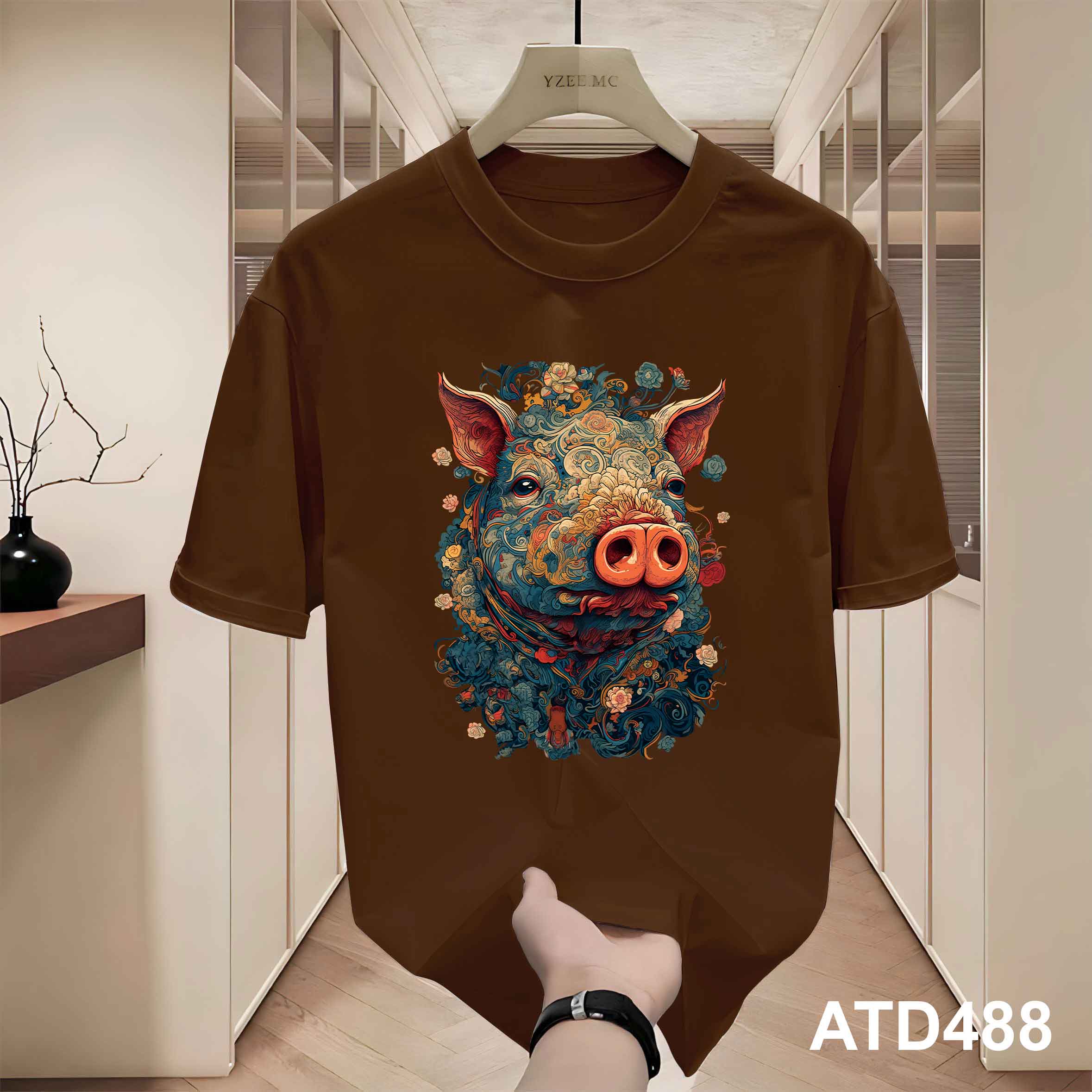 Áo thun nam form rộng 12 con giáp tuổi Hợi ( tuổi heo)ATD488 Miucho Iconic cotton cổ tròn in graphic_thumbnail_2