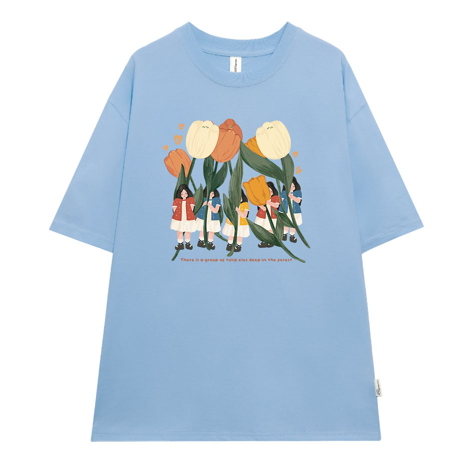Áo thun nữ hoa tulip form rộng ATD201 Miucho chất vải cotton in Artwork_thumbnail_20