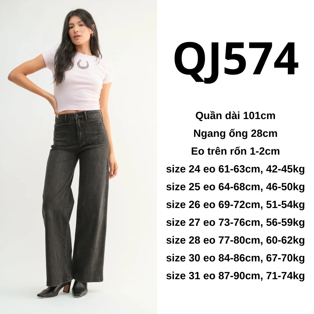 QJ574  Quần jeans xám đen