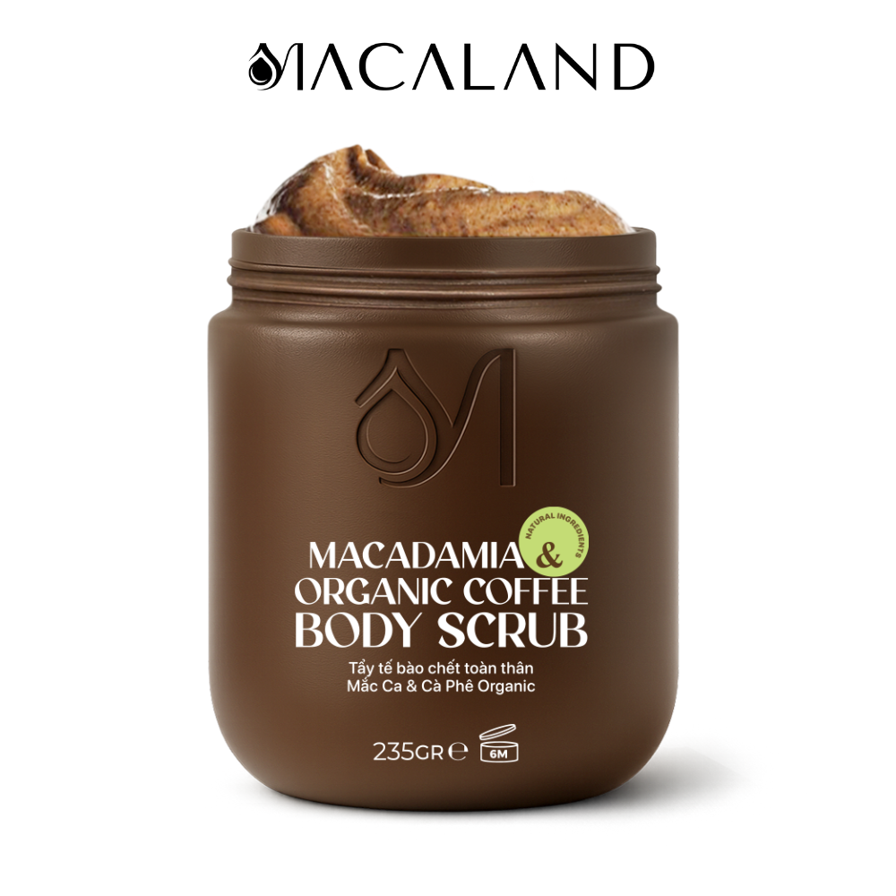 Tẩy Tế Bào Chết Body Cà Phê Organic – Mắc Ca Macaland 235g Dưỡng Ẩm, Chăm Da Sáng Mịn
