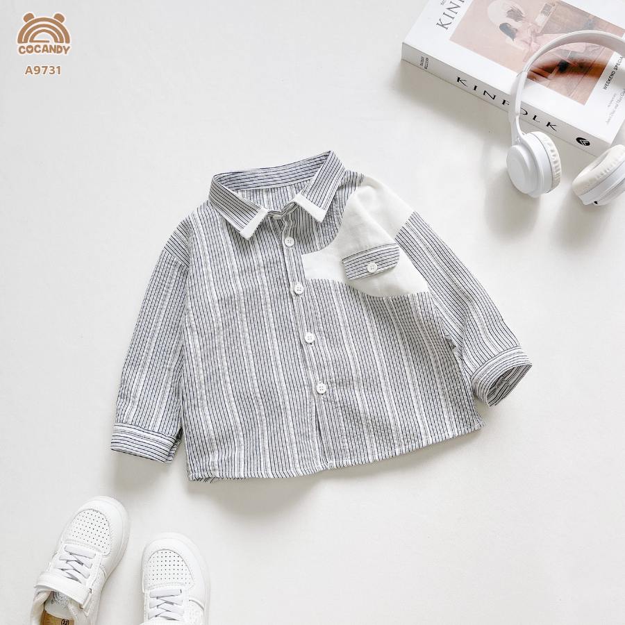 Áo dài kẻ XANH sơ mi vạt ngực trắng_thumbnail_4