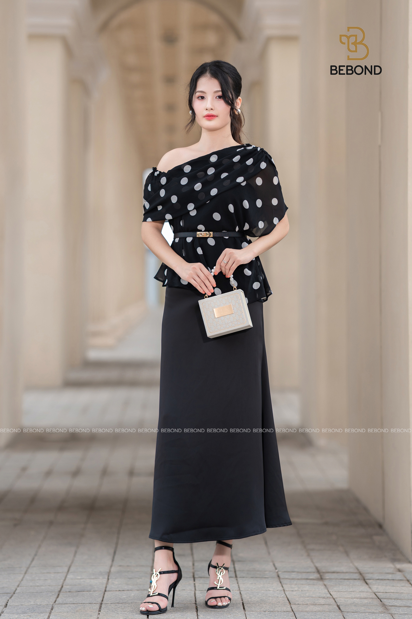 Set áo chấm bi trễ vai LEVANA màu ĐEN_thumbnail_2