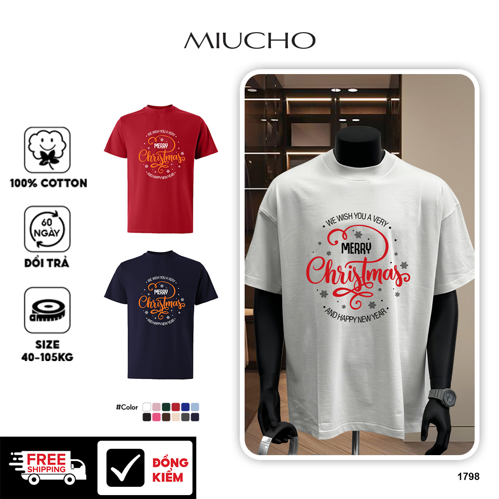 Áo phông nam giáng sinh noel form rộng cổ tròn vải cotton thoáng mát 1798 Miucho Iconic in typography