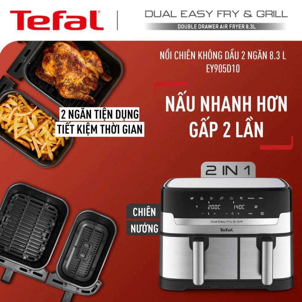 Nồi chiên không dầu điện tử Tefal Dual Easy Fry & Grill EY905D10 màu inox - FREESHIP