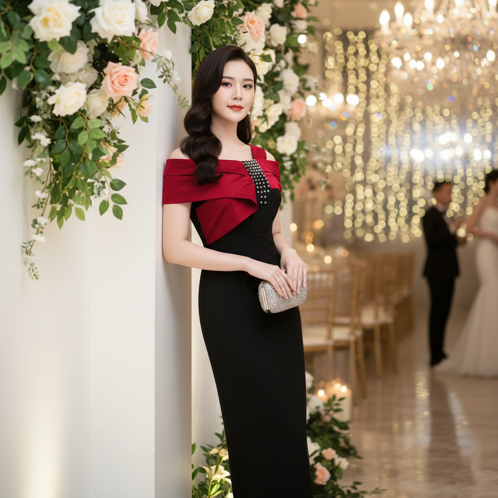 Đầm thiết kế dự tiệc phối cổ sang trọng_thumbnail_3