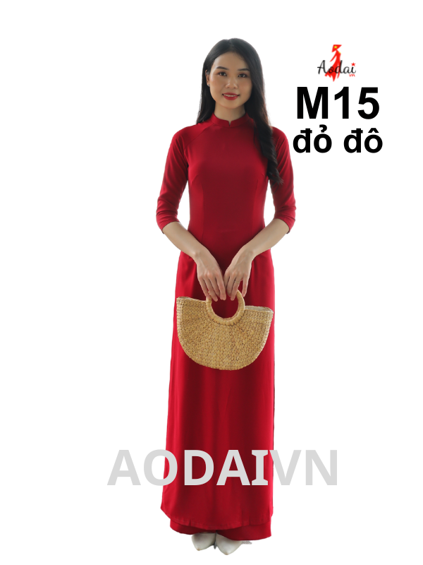 M15 Áo dài lụa Mỹ màu đỏ đô cổ cao 2cm tay lỡ
