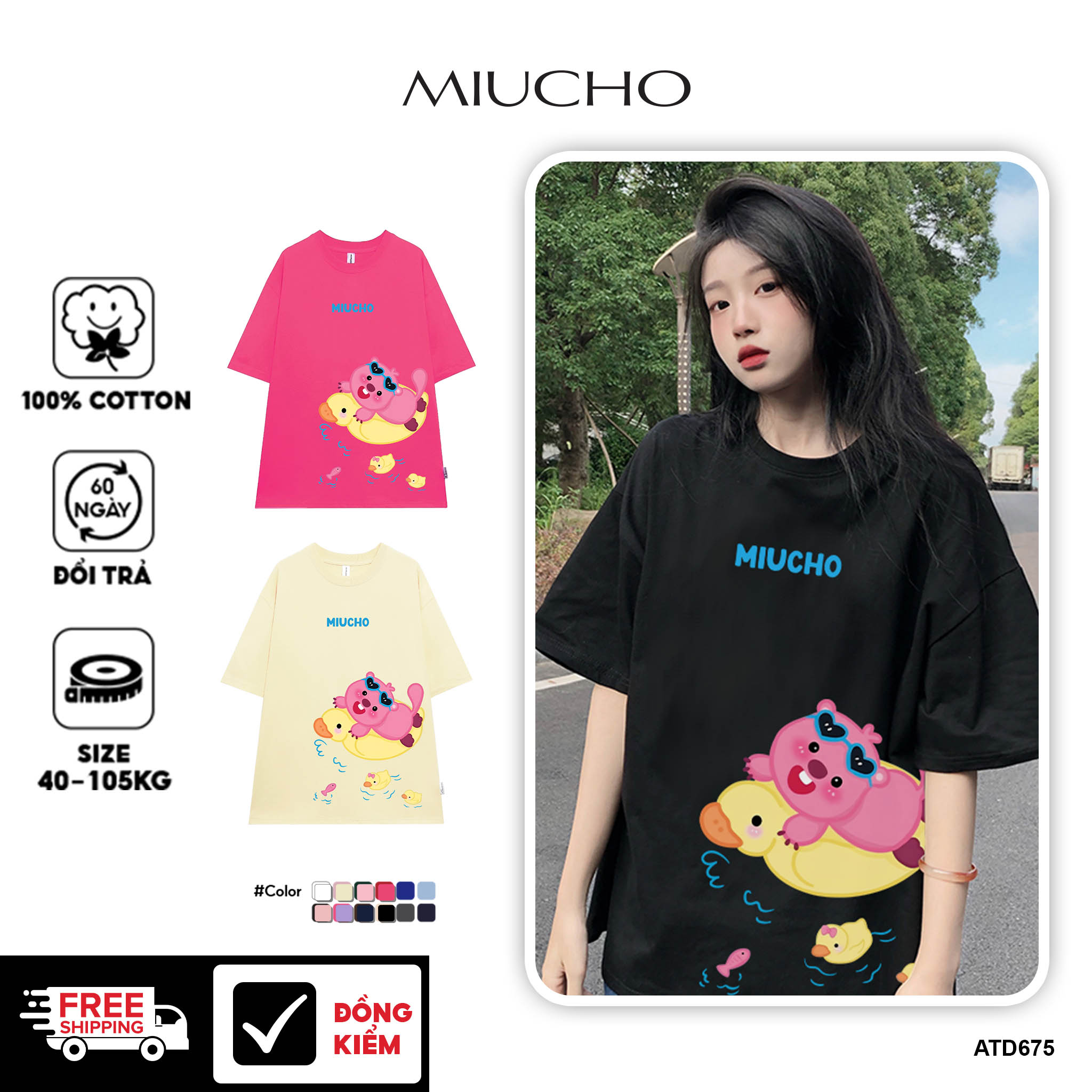 Áo thun Loopy Hải Ly local brand form rộng ATD675 Miucho cotton cổ tròn in mix_thumbnail_1