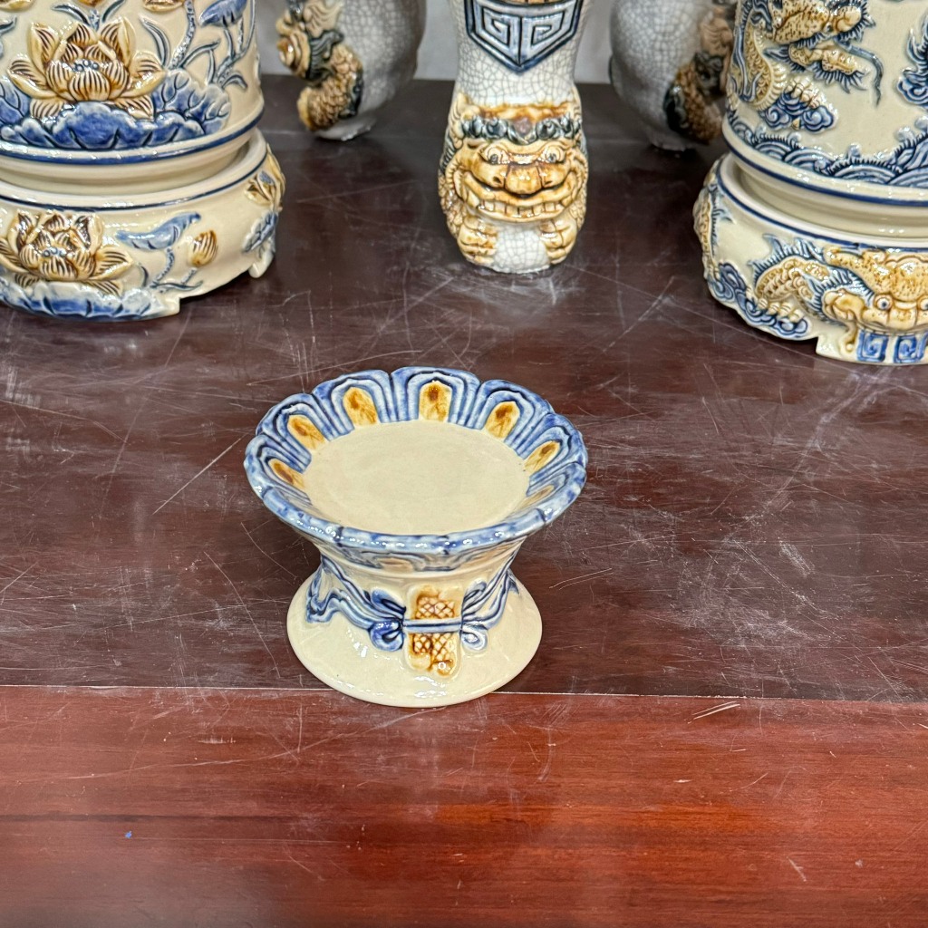 Đồ thờ Cúng Chân Nến Thờ Cúng Men Hoàng Thổ Bát Tràng - hàng loại 1 Nghệ nhân chế tác