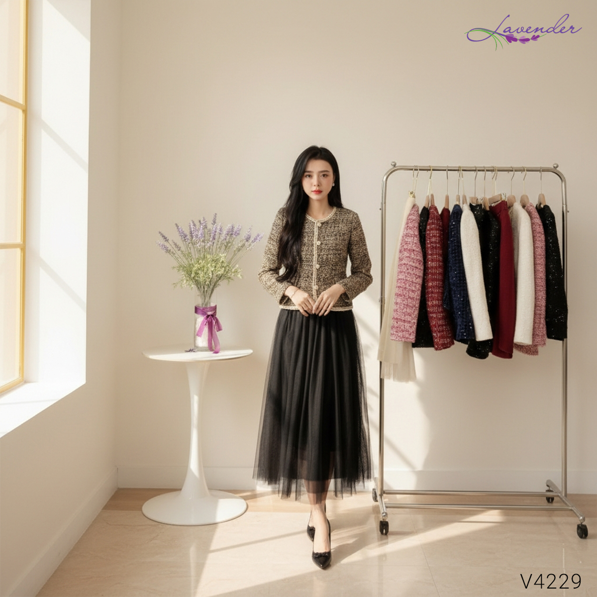 Áo dạ tweed phối viền cổ tròn V4229