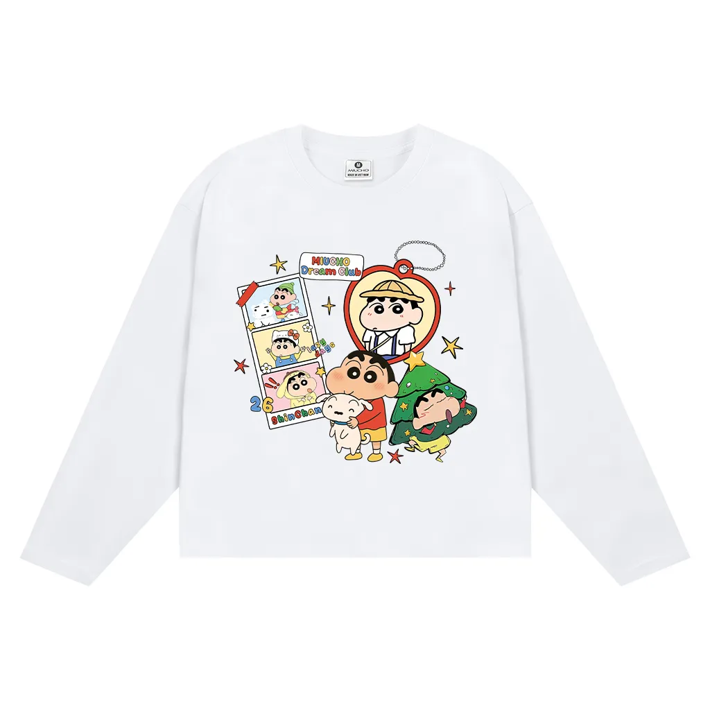 Áo thun boxy tay dài Miucho vải cotton co giãn 2 chiều thoáng mát hình Cu Shin đáng yêu in mix 2770