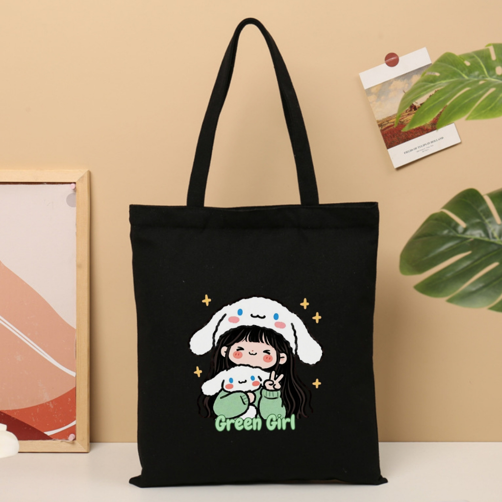 Túi tote vải canvas We Tee hình cô gái hottrend đội mũ thỏ trắng, có khóa kéo và ngăn phụ - WTU09_thumbnail_2