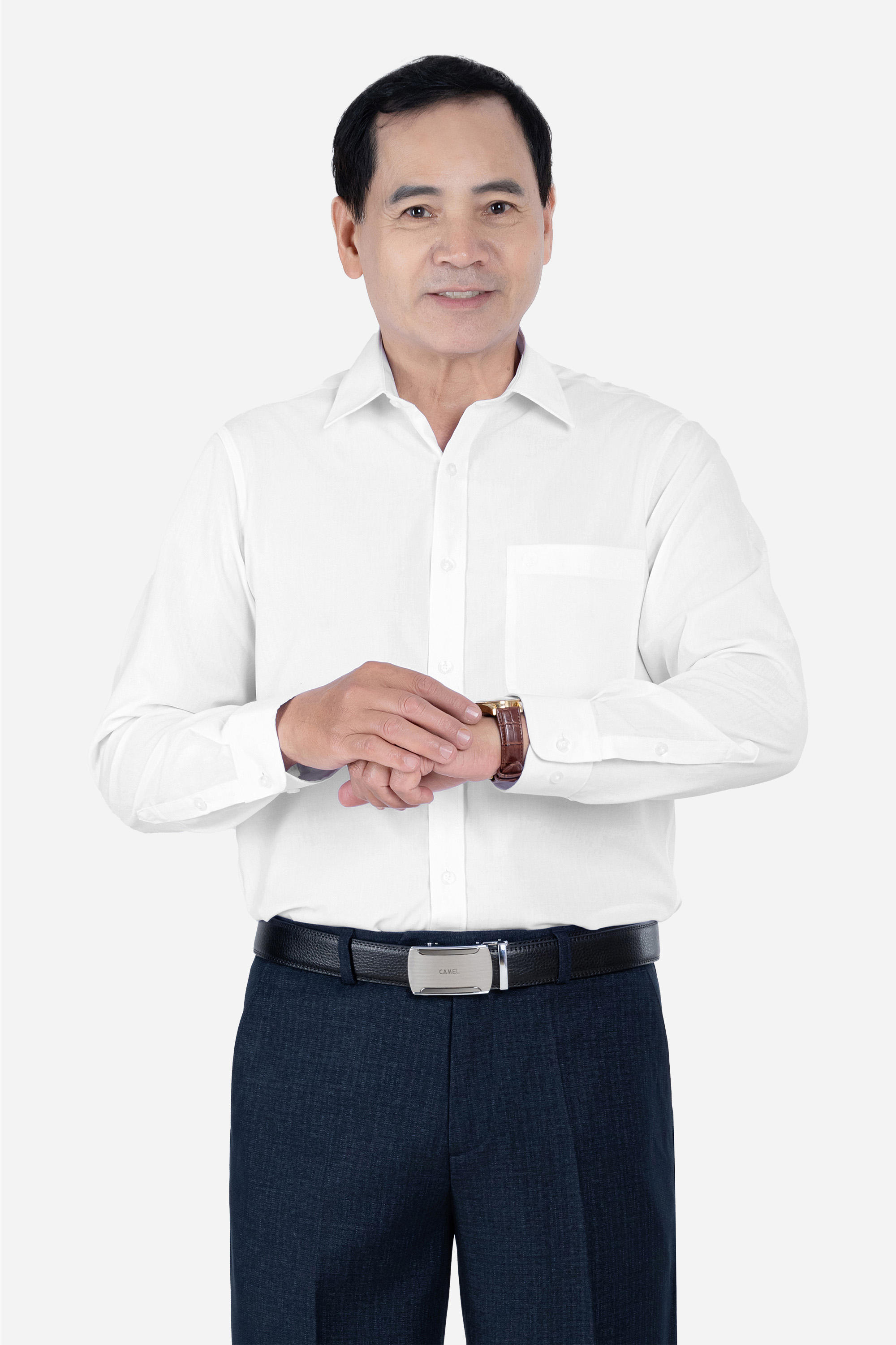 Sơ Mi Trơn Dài Tay Nam Trung Niên ANCHi Chất Liệu Cotton Nhập Khẩu Màu Trắng