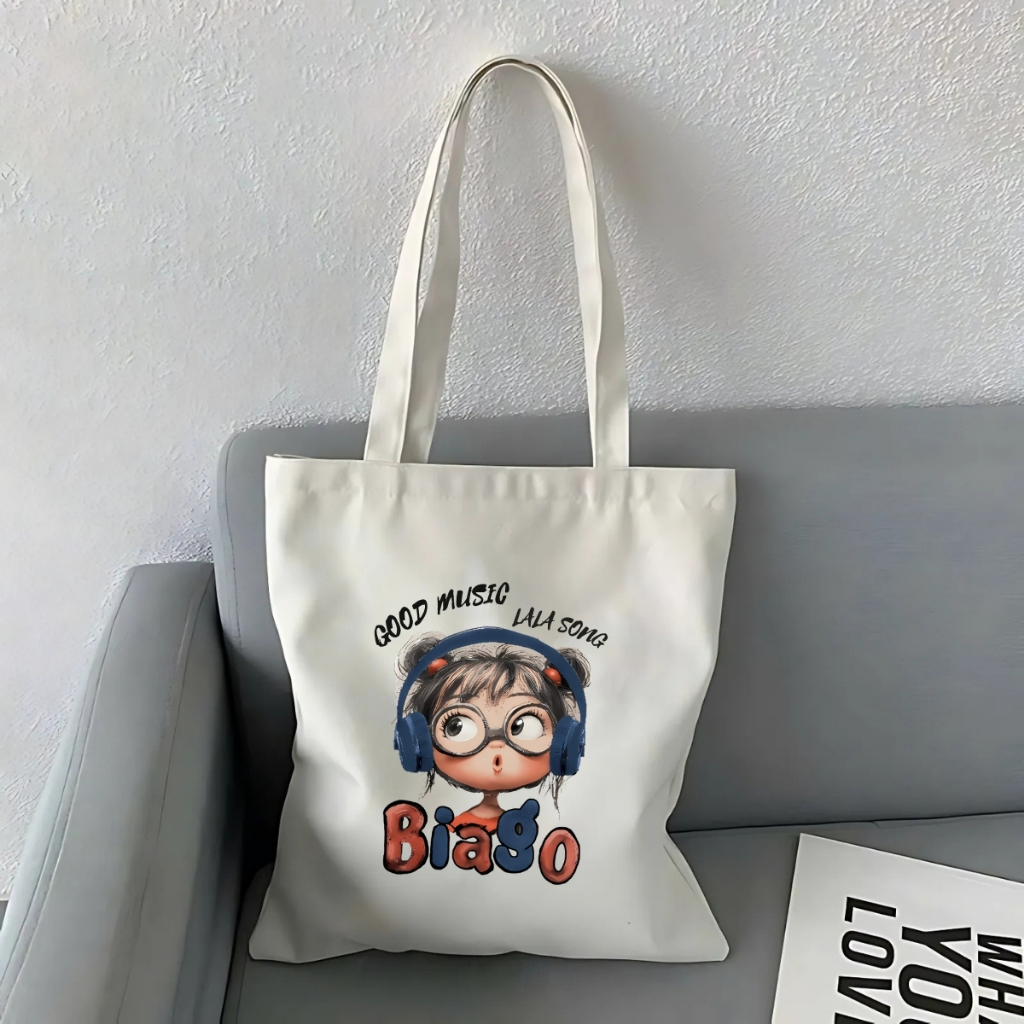 Túi tote vải canvas hình cô gái tóc xù có khóa kéo và ngăn phụ, đi học đi chơi - We Tee TOTE18_thumbnail_6