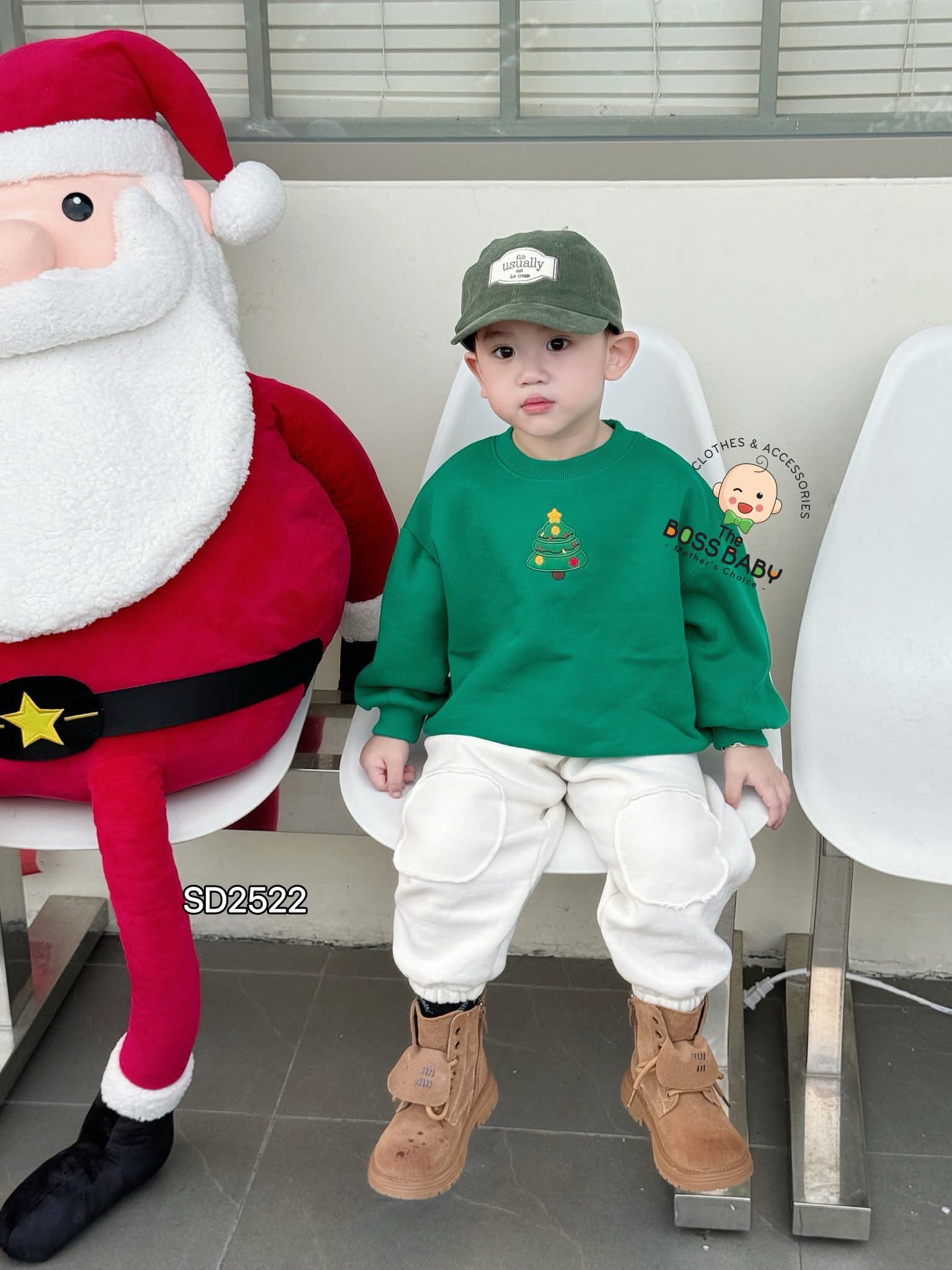 Set bộ nỉ bông xanh kem thêu cây thông_thumbnail_1