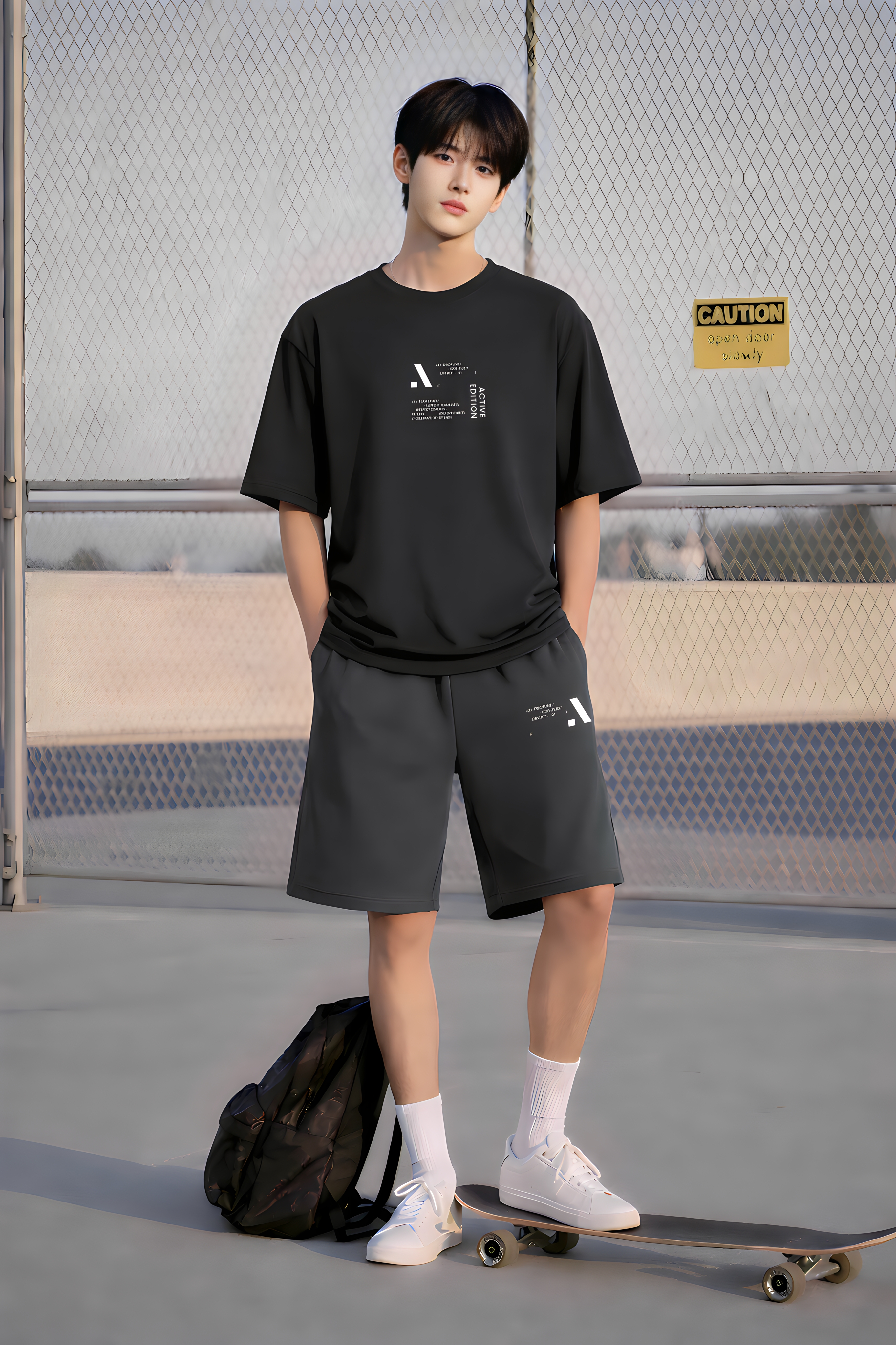 Áo phông dáng rộng màu than chì in hình