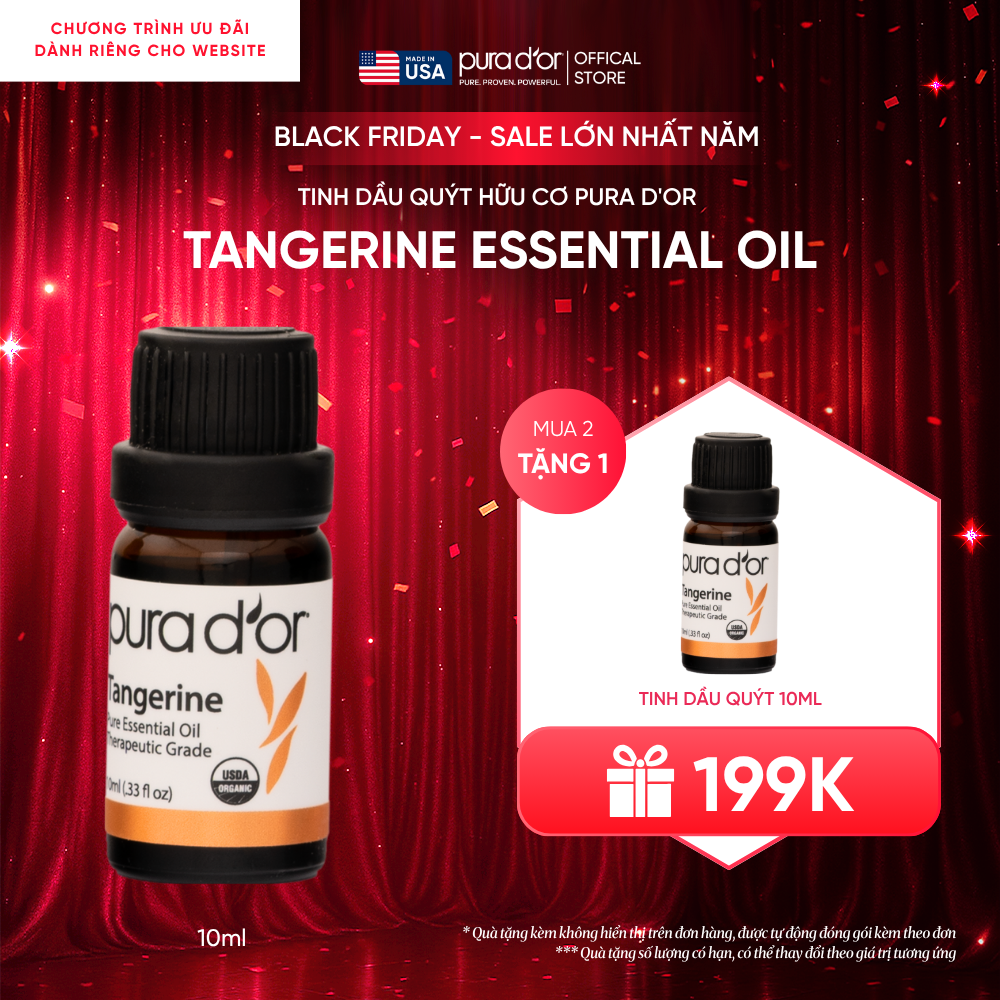 Tinh Dầu Quýt Hữu Cơ Pura D'or Therapeutic Grade Tangerine Essential Oil 10ml