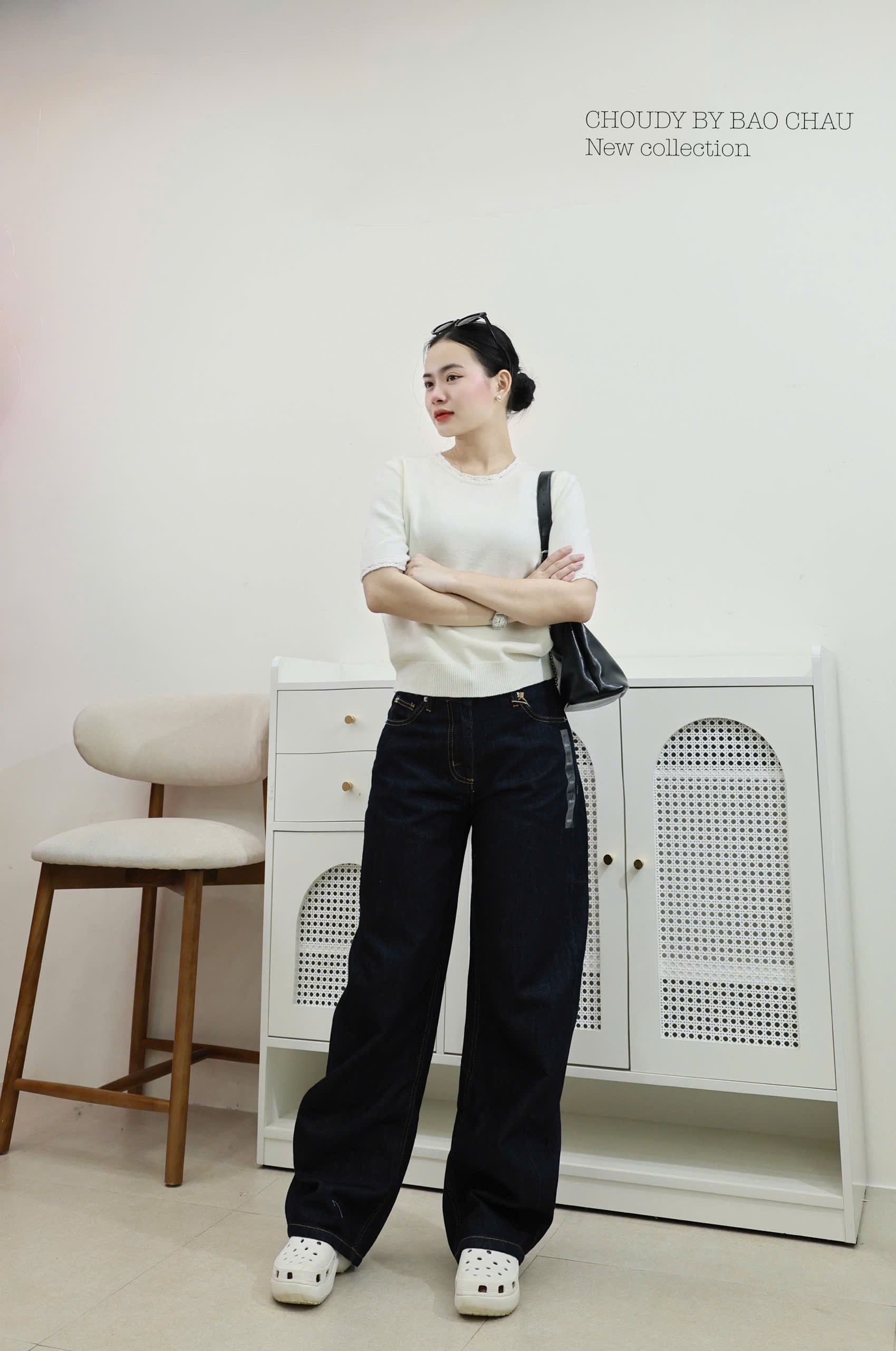 Q357 QUẦN JEAN ỐNG CONG XANH