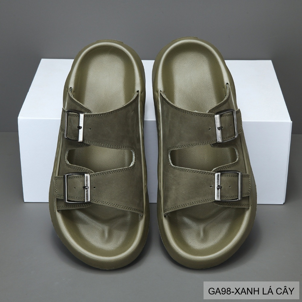 GA98 - Dép xỏ ngón nam đế dày thời trang, da bò mềm, hai quai khóa kim loại, màu Xanh Lá Cây và Đen_thumbnail_2