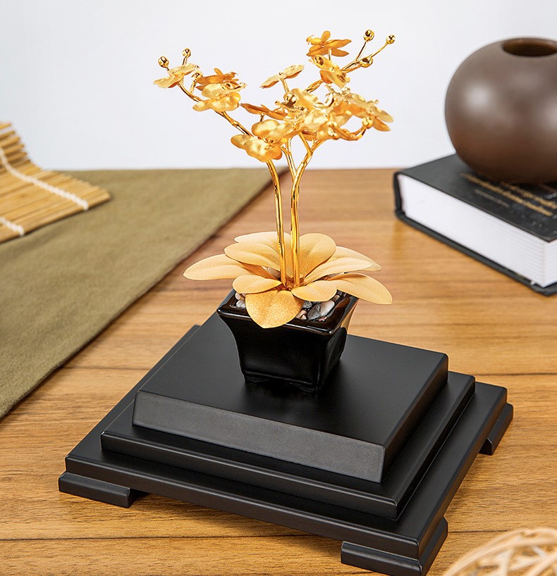 Quà Tặng  Chậu Lan Hồ Điệp Mạ Đát Vàng 24k 