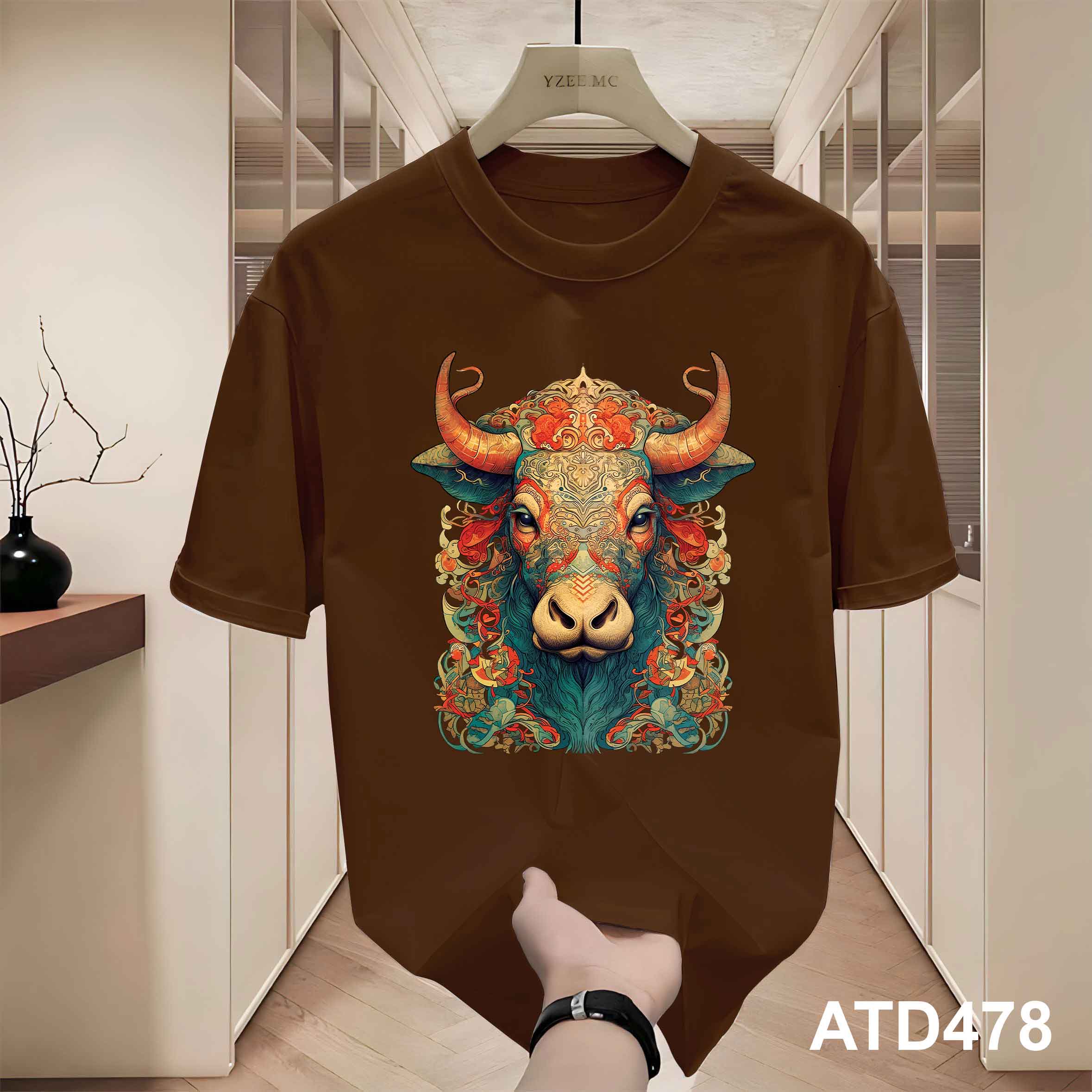 Áo thun nam form rộng 12 con giáp tuổi Sửu ATD478 Miucho Iconic cotton cổ tròn in graphic_thumbnail_2
