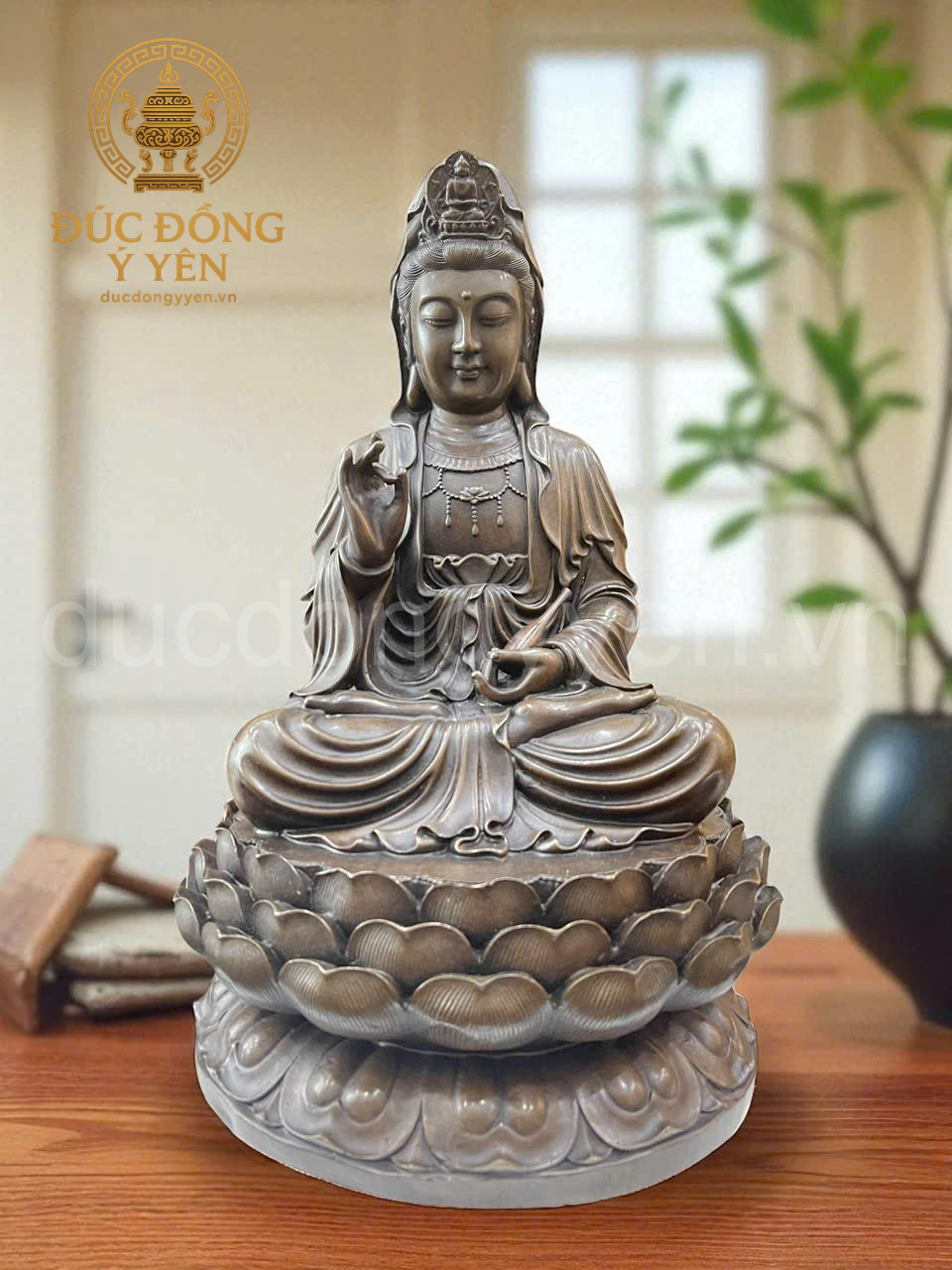 Tượng Quan Thế Âm Bồ Tát bằng đồng làm màu giả  cổ đẹp 