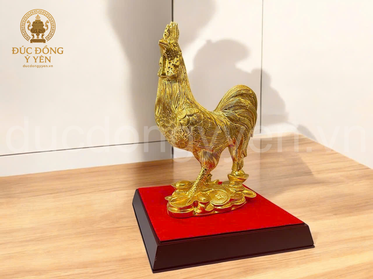Tượng gà trống bằng đồng thiếp vàng 9999