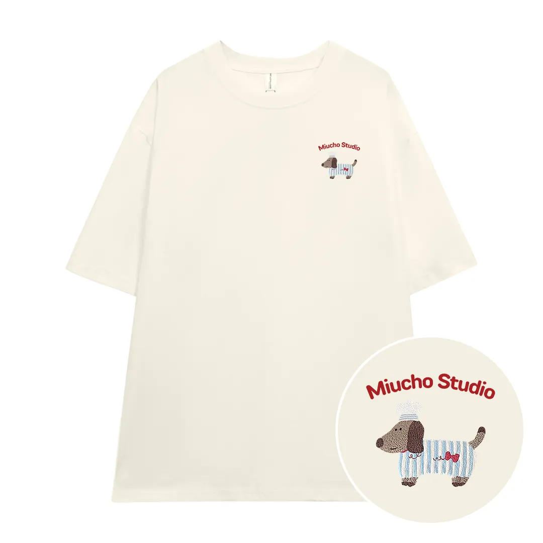 Áo thun form rộng local brand Miucho Studio cotton 2 chiều thoáng mát hình cún nhỏ in mix 2665