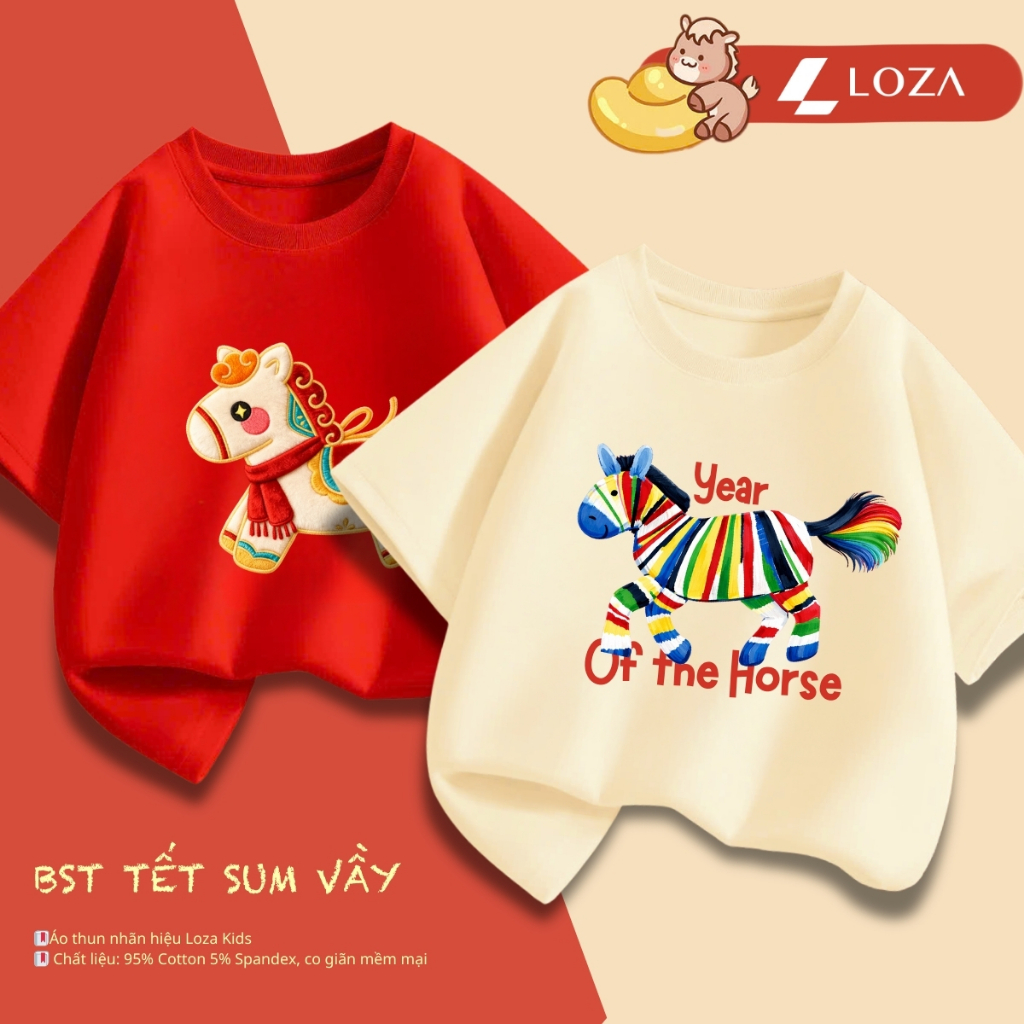 Áo thun bé gái, bé trai Tết 2026 - Loza Kids- Mã AT035