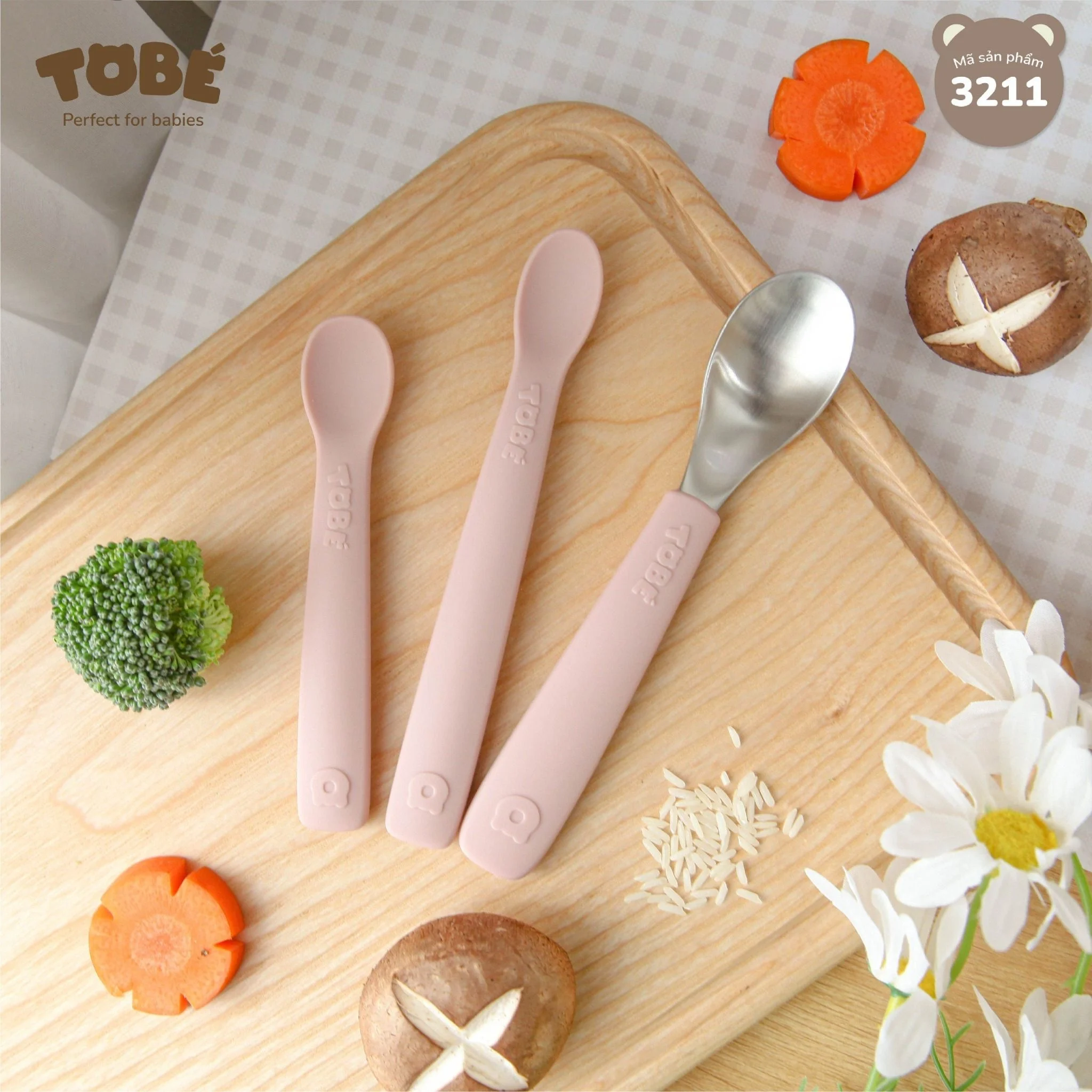 Bộ 3 thìa dĩa ăn dặm Eco Silicon (Pink, Milk White)_thumbnail_12