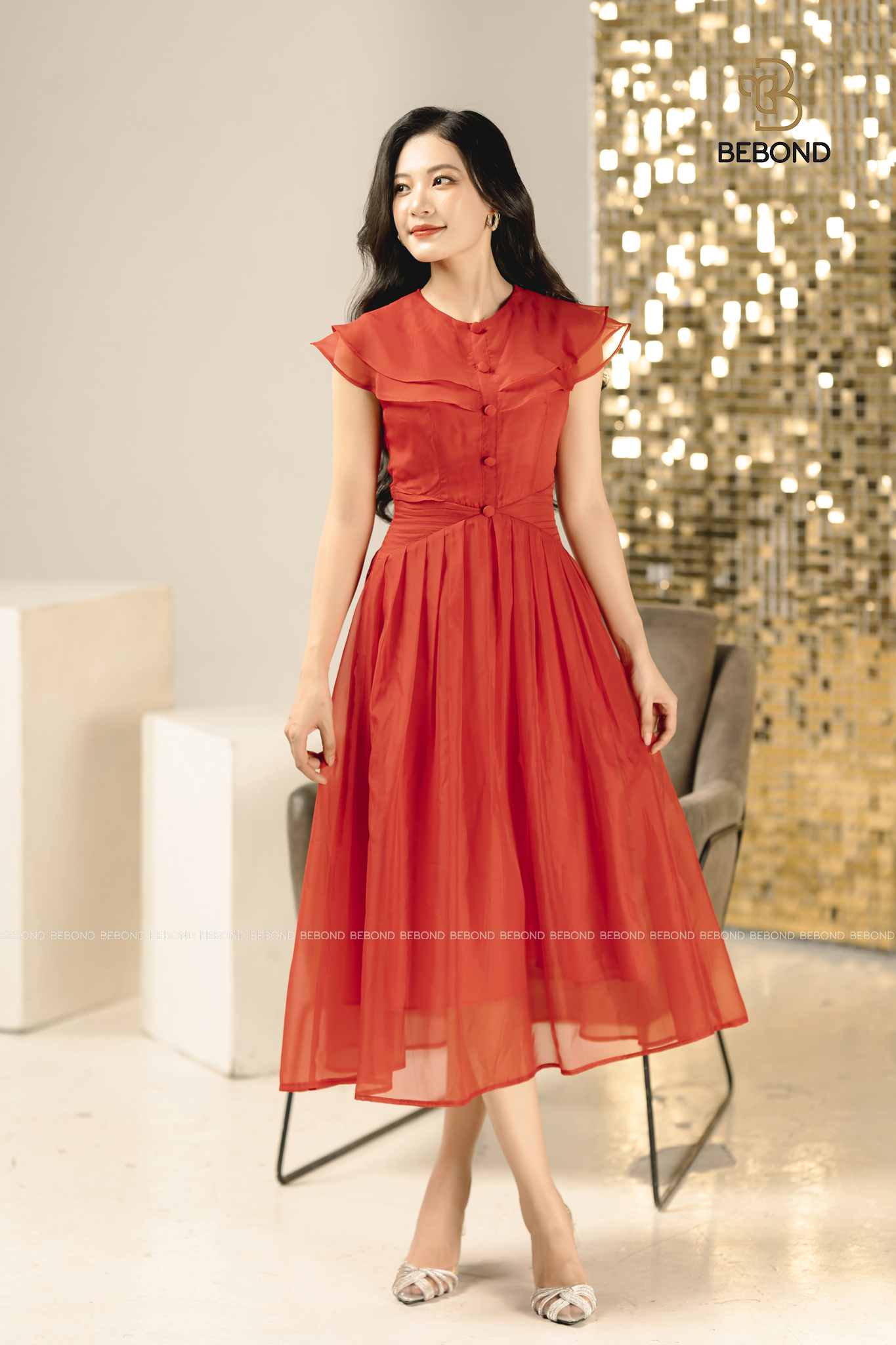 Đầm tơ óng phối kiểu SHERRY