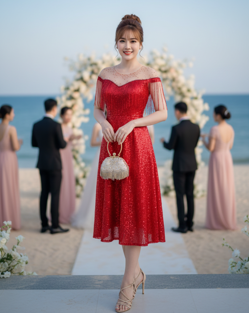 Đầm dạ hội dự tiệc kim sa lửng phối tua rua cao cấp_thumbnail_5