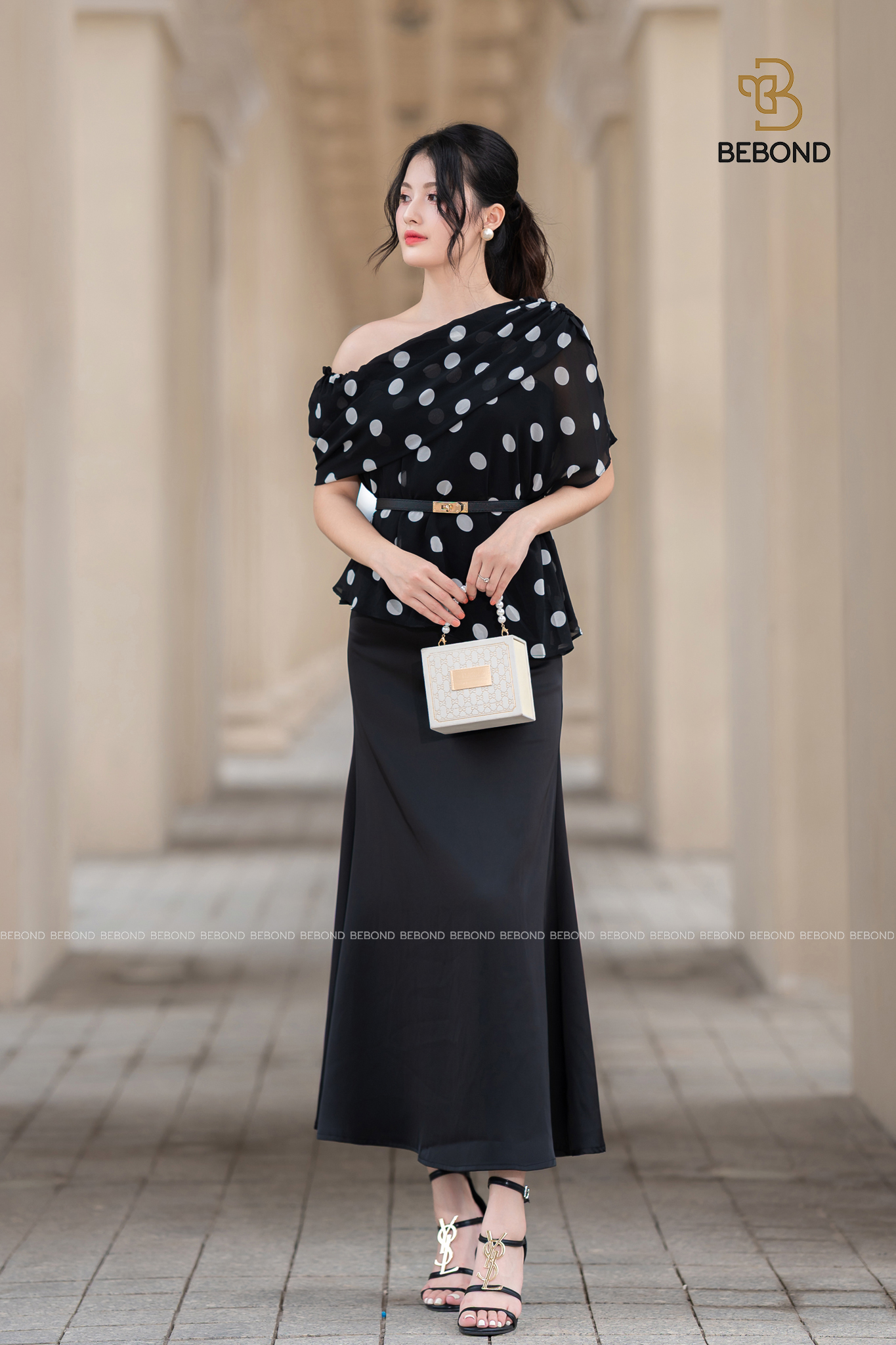 Set áo chấm bi trễ vai LEVANA màu ĐEN_thumbnail_3