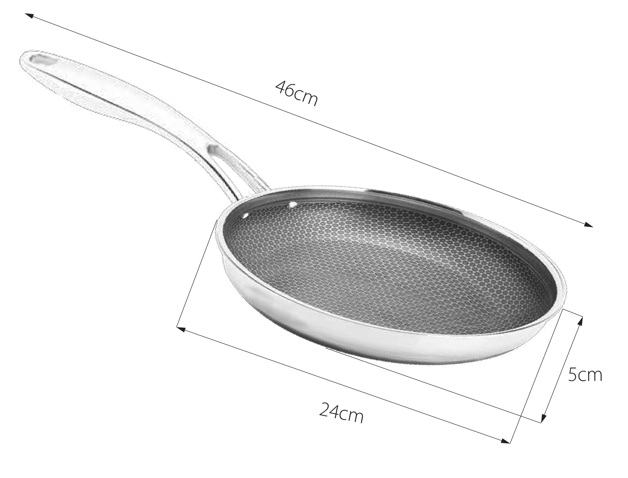 Chảo tổ ong chống dính 245IOHC  dạng tay cầm đáy liền 3 lớp Inox Sus304 vân chống trượt