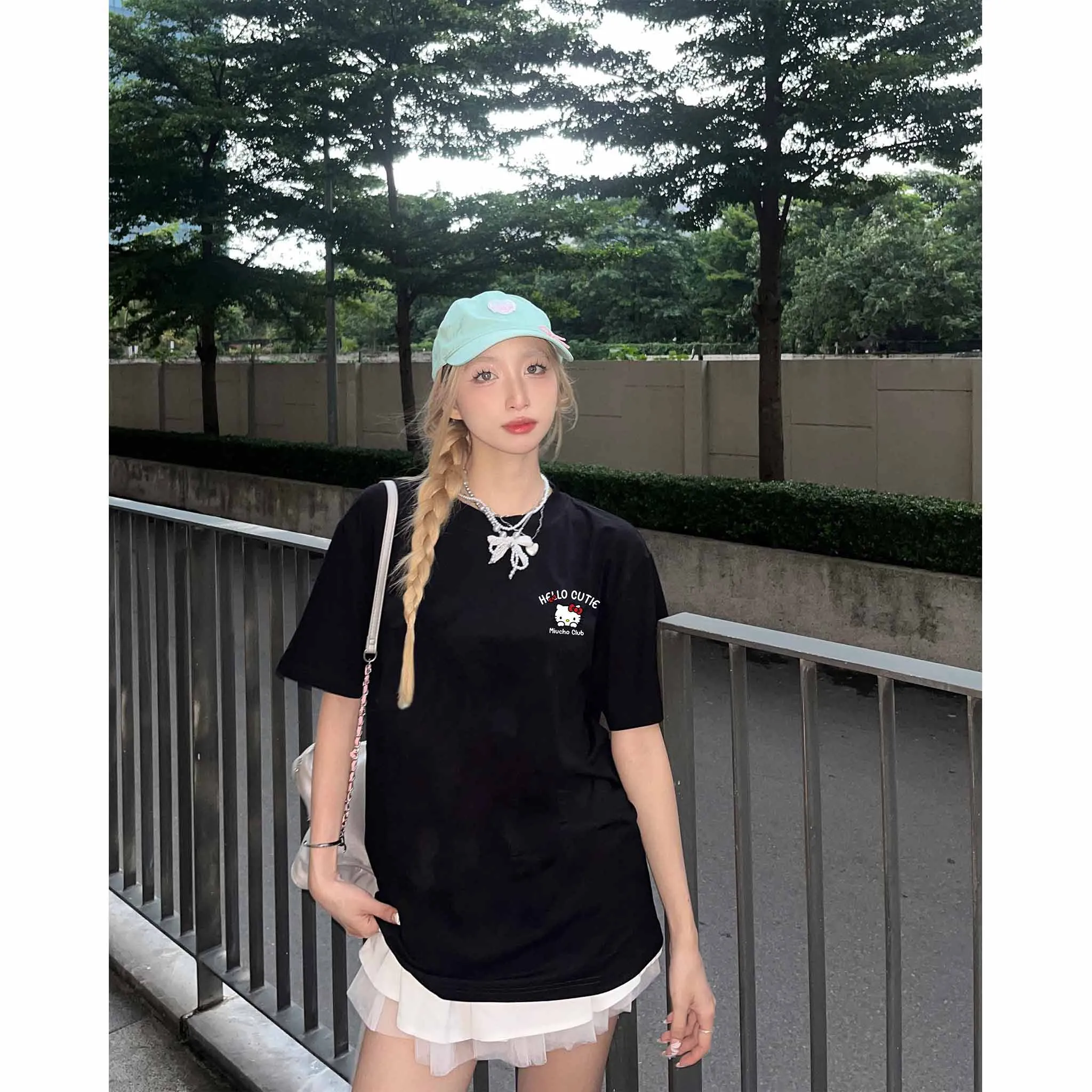 Áo thun nữ form rộng Miucho cotton co giãn 2 chiều thoáng mát cổ tròn HELLO CUTIE in mix 2687_thumbnail_2