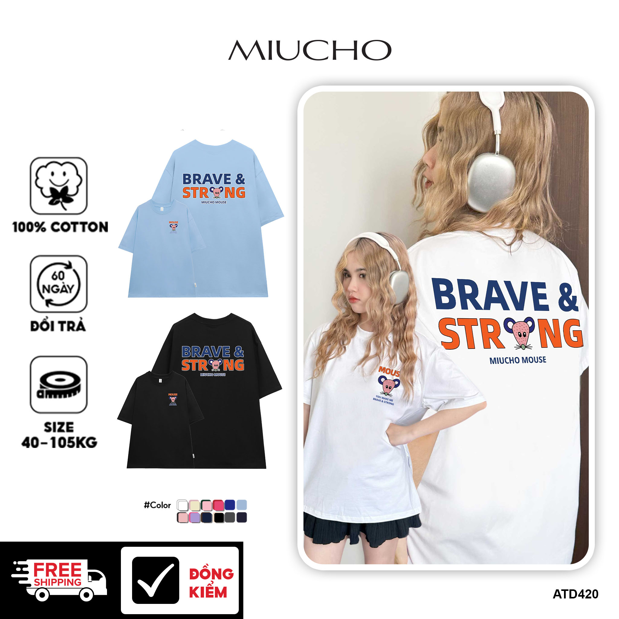 Áo thun nữ form rộng 12 con giáp tuổi Tí ( tuổi chuột) ATD420  Miucho cotton cổ tròn in graphic