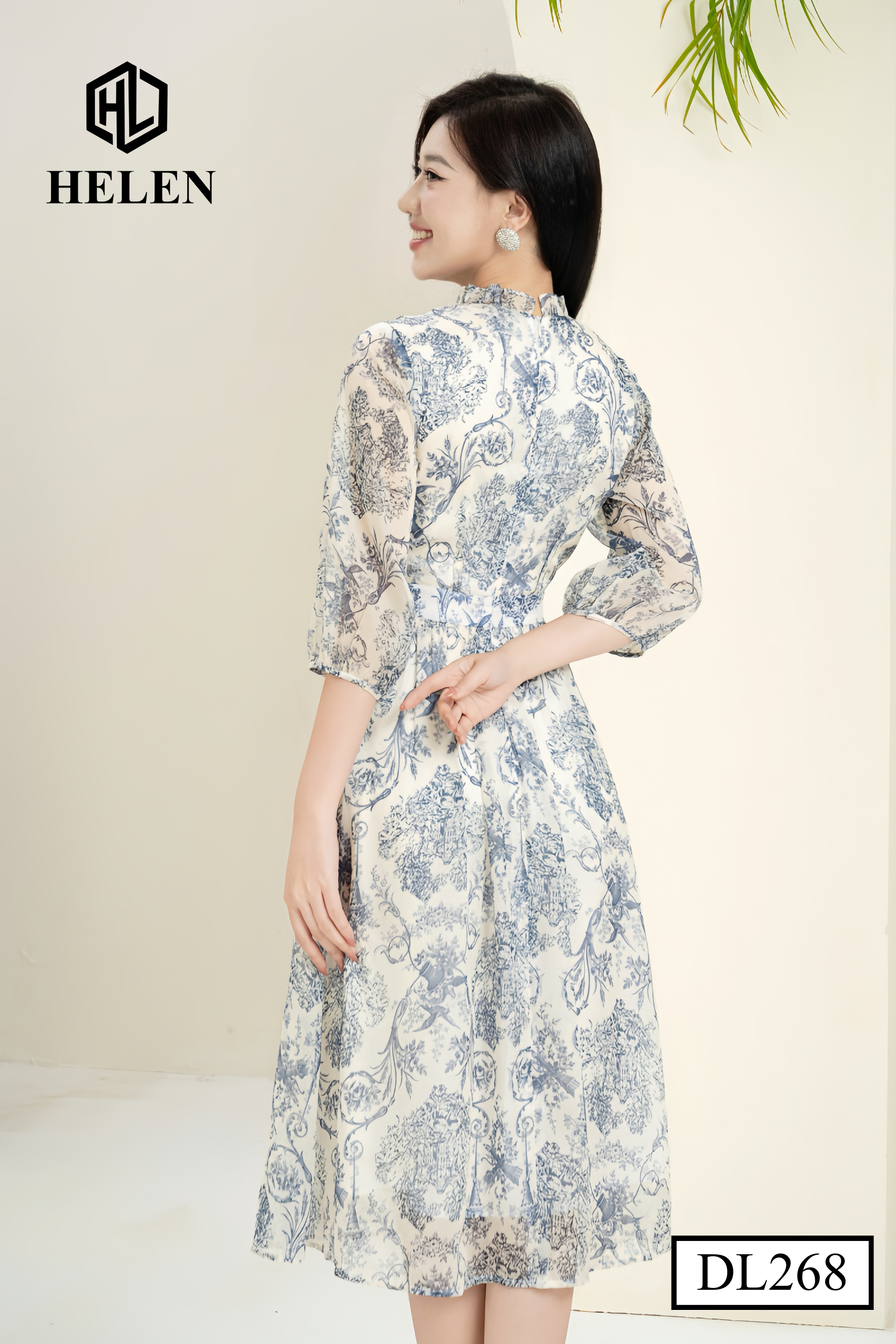 Đầm xòe họa tiết thổ cẩm cổ nhún tay lỡ DL268