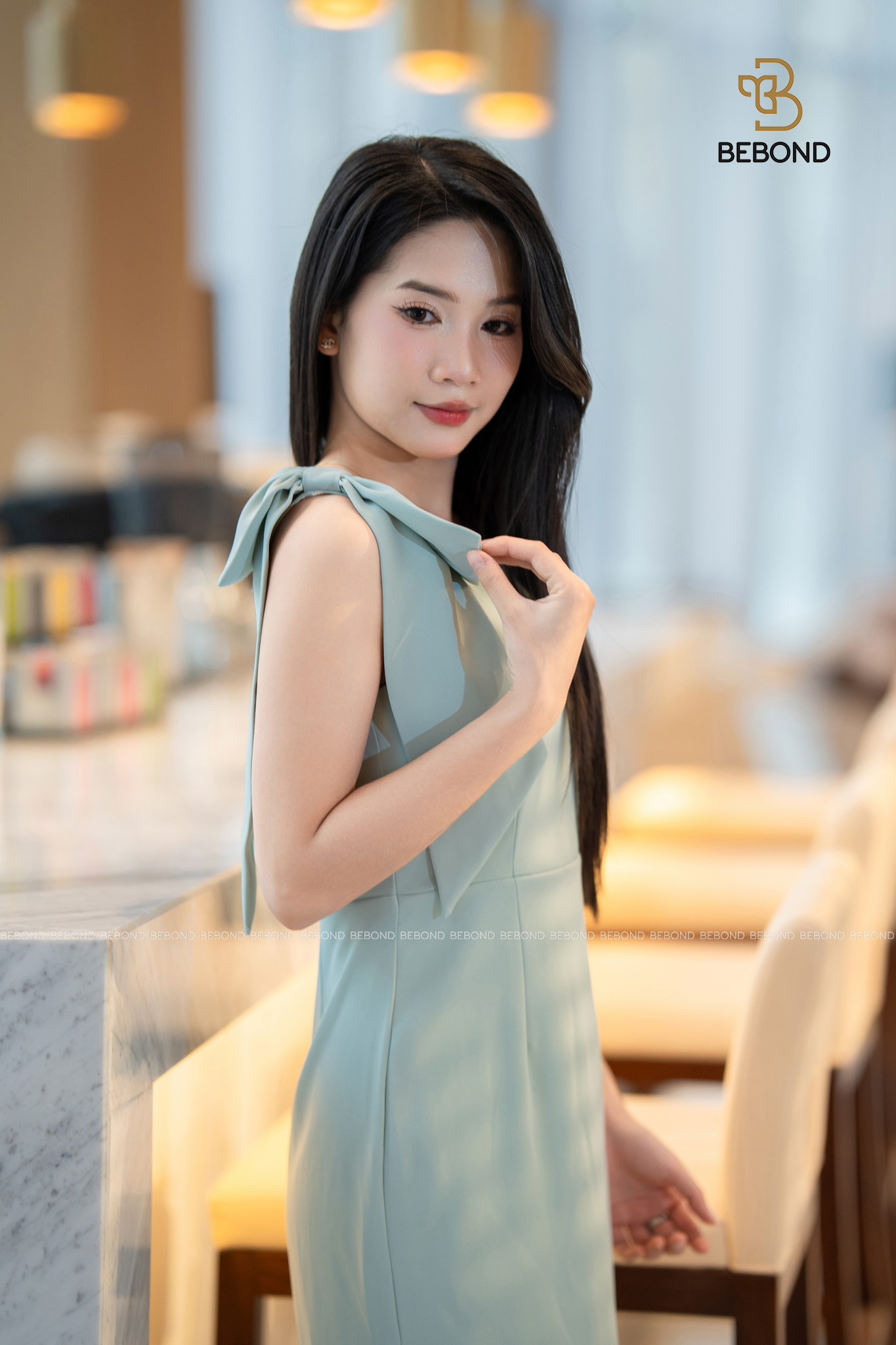 Đầm sát nách hối nơ vai 𝐆𝐫𝐚𝐜𝐞𝐟𝐮𝐥 màu XANH_thumbnail_4