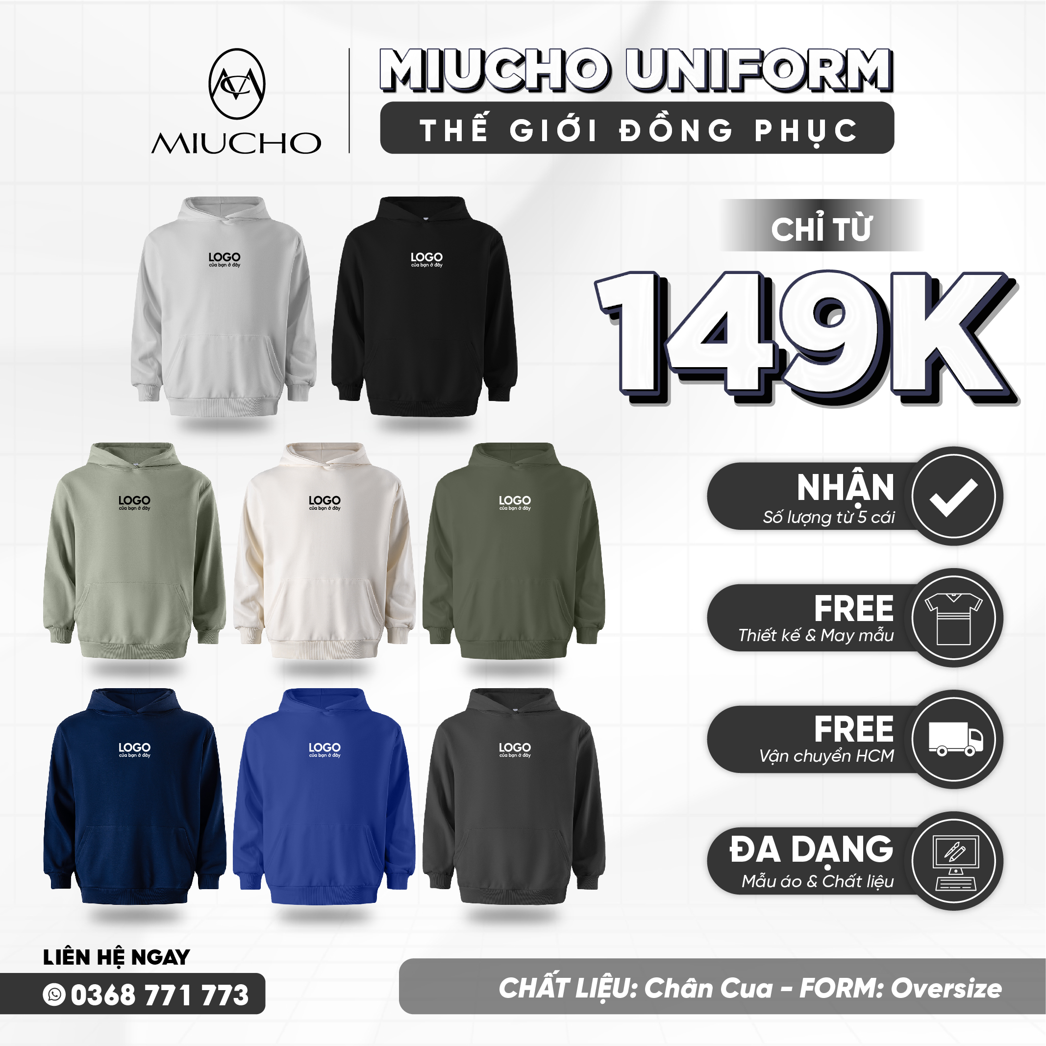 Áo hoodie trơn nữ form rộng HDT01 Miucho chân cua dày dặn in basic_thumbnail_1
