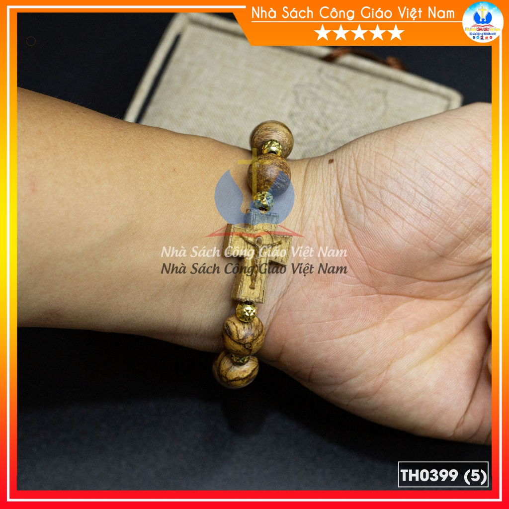 Vòng Mân Côi Thánh Giá trầm tốc kiến 12ly mix bi vàng Quà tặng Công Giáo - TH0399_thumbnail_3