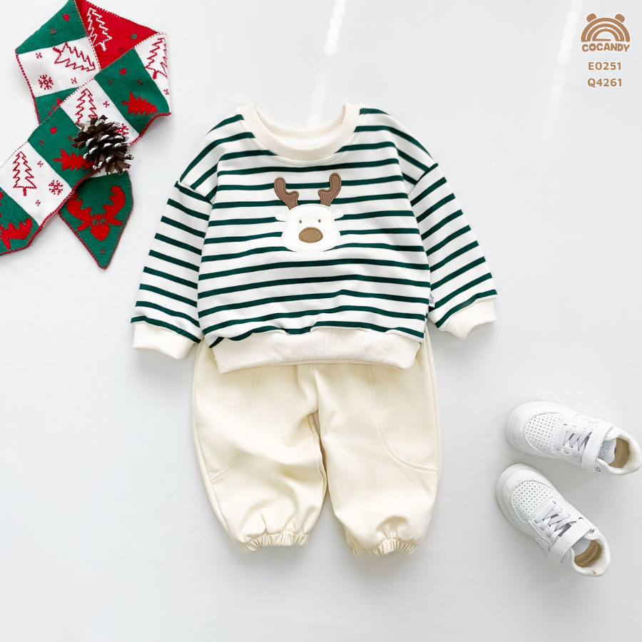 Áo dài XANH kẻ BE phối hươu