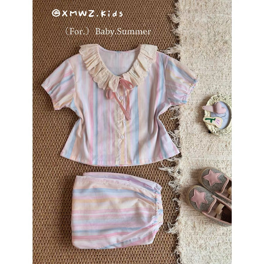 (S46) Set Pijama cổ bèo kẻ sọc nhiều màu sz90-130_thumbnail_0