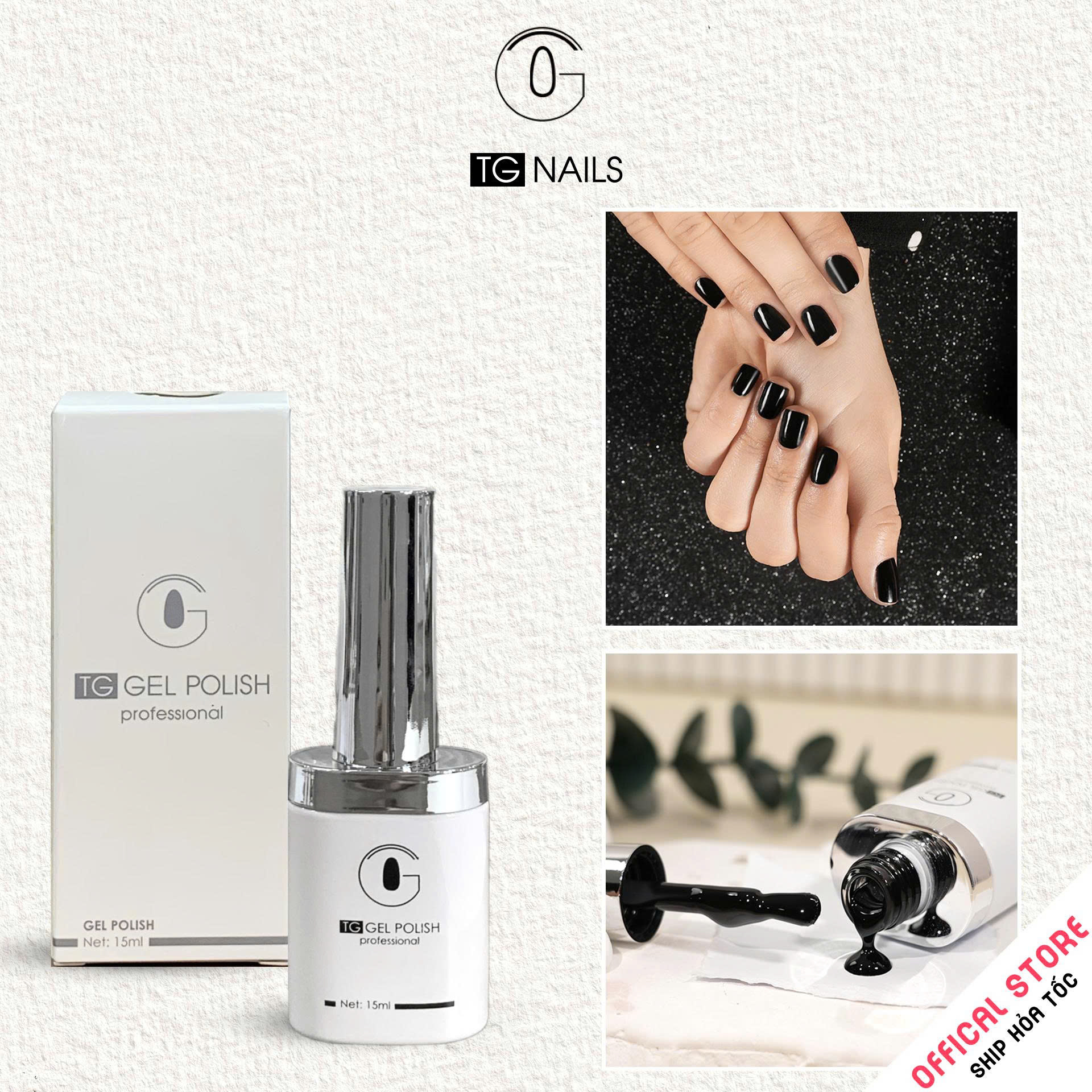 Sơn gel màu Đen TG cao cấp cọ tròn chai 15ml