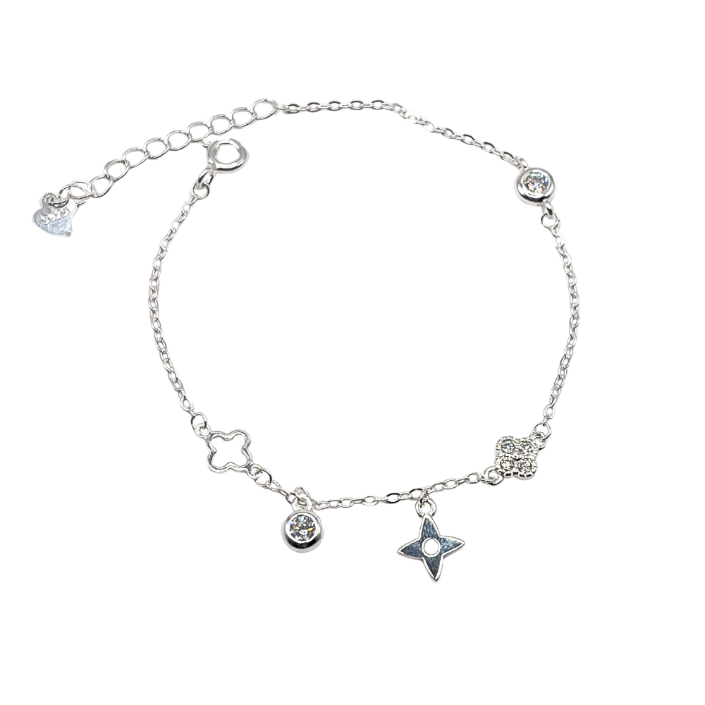 Vòng tay bạc 925 nữ charm hoa đính đá phối ngôi sao