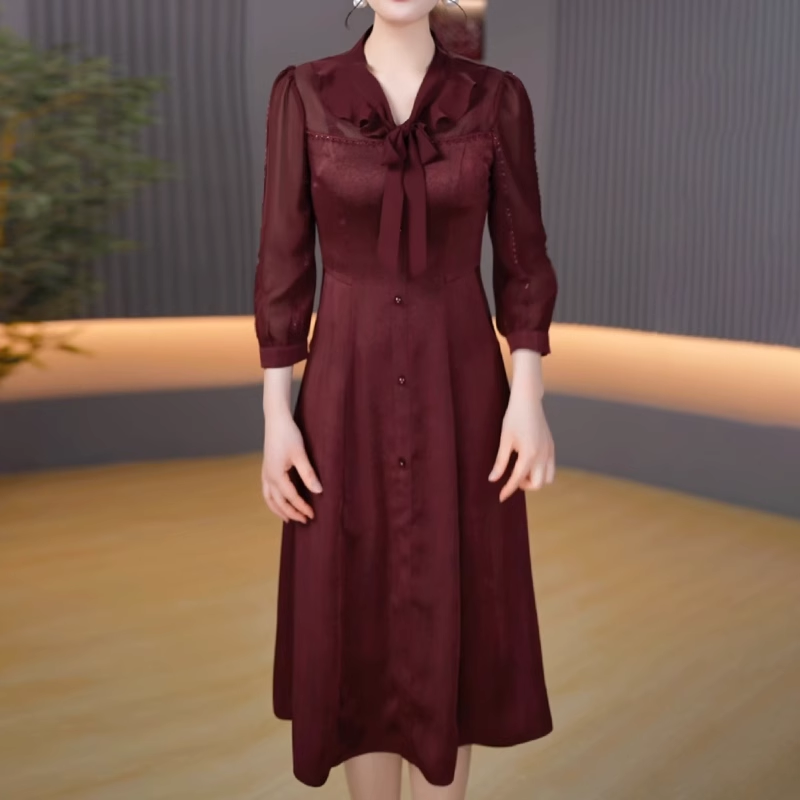 16474-Đầm tiệc đỏ đô phối tay voan dài cổ cột nơ (lụa. voan)_thumbnail_0