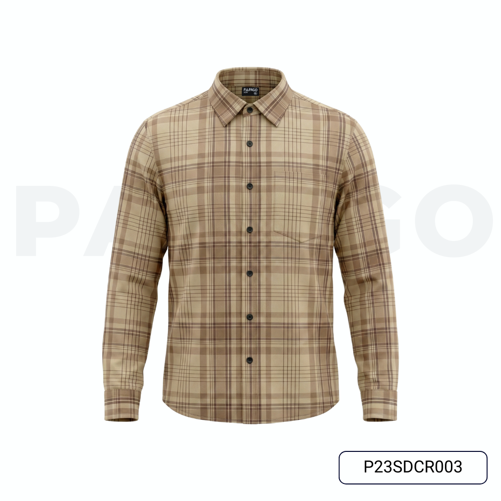 Áo sơ mi nam trung niên PAPAGO tay dài lai bầu sọc caro vải lụa thun mềm mát dáng rộng thoải mái - P23SDCR003