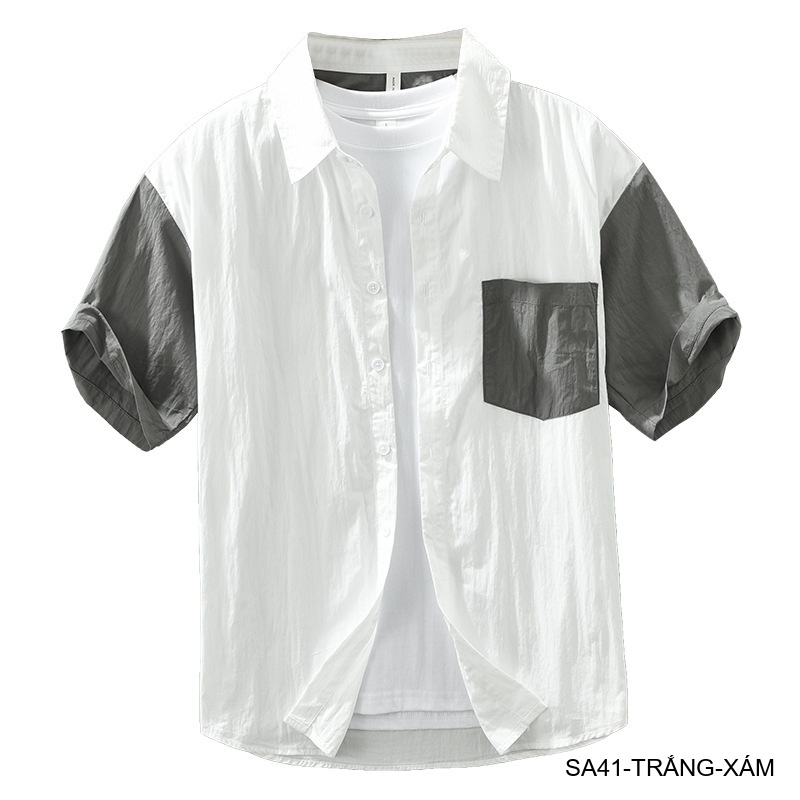 SA41 - Áo sơ mi nam tay ngắn phối màu phong cách Hàn Quốc, chất cotton thoáng mát_thumbnail_6