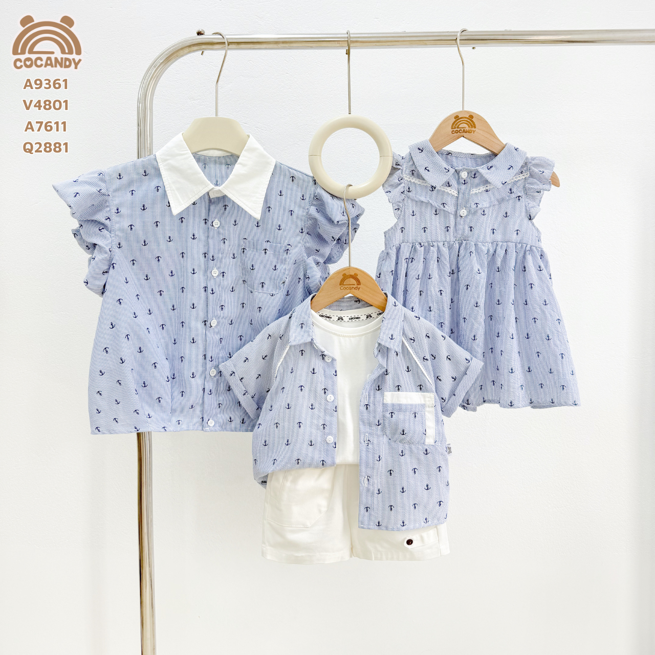 Áo cộc sơ mi  XANH mỏ neo tay bèo NỮ_thumbnail_7