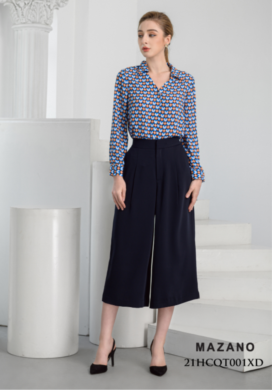 Quần Cullote cạp tiêu chuẩn vải Tuytxi dày màu đen