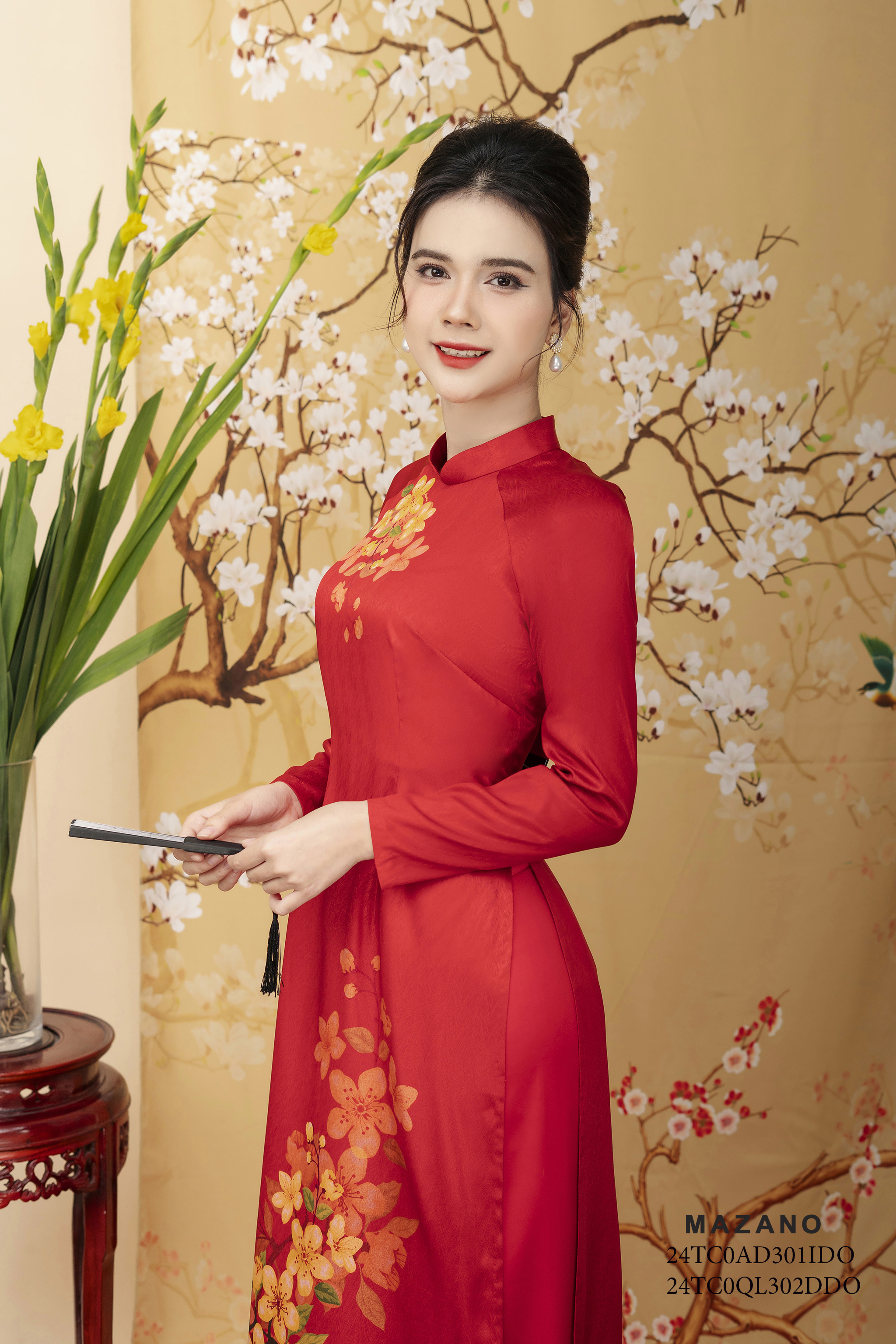 Quần  áo dài suông Cạp cao Vải Lụa Dài qua mắt cá chân-đi kèm mã áo mã AD301IDO_thumbnail_4